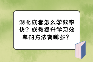 湖北成考怎么學(xué)效率快？成教提升學(xué)習(xí)效率的方法有哪些？