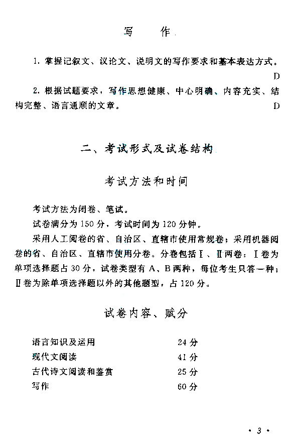 湖北成人高考高起點《語文》考試大綱