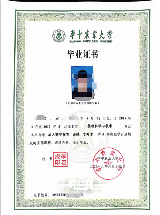華中農(nóng)業(yè)大學(xué)成考學(xué)位證