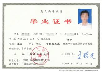 武漢工程大學(xué)成人高考畢業(yè)證書樣本1