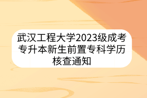 武漢工程大學(xué)2023級成考專升本新生前置?？茖W(xué)歷核查通知