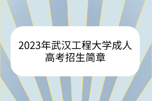 2023年武漢工程大學成人高考招生簡章