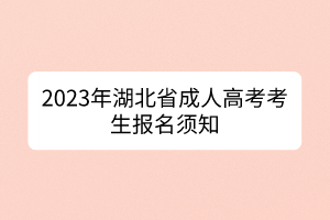 2023年湖北省成人高考考生報名須知